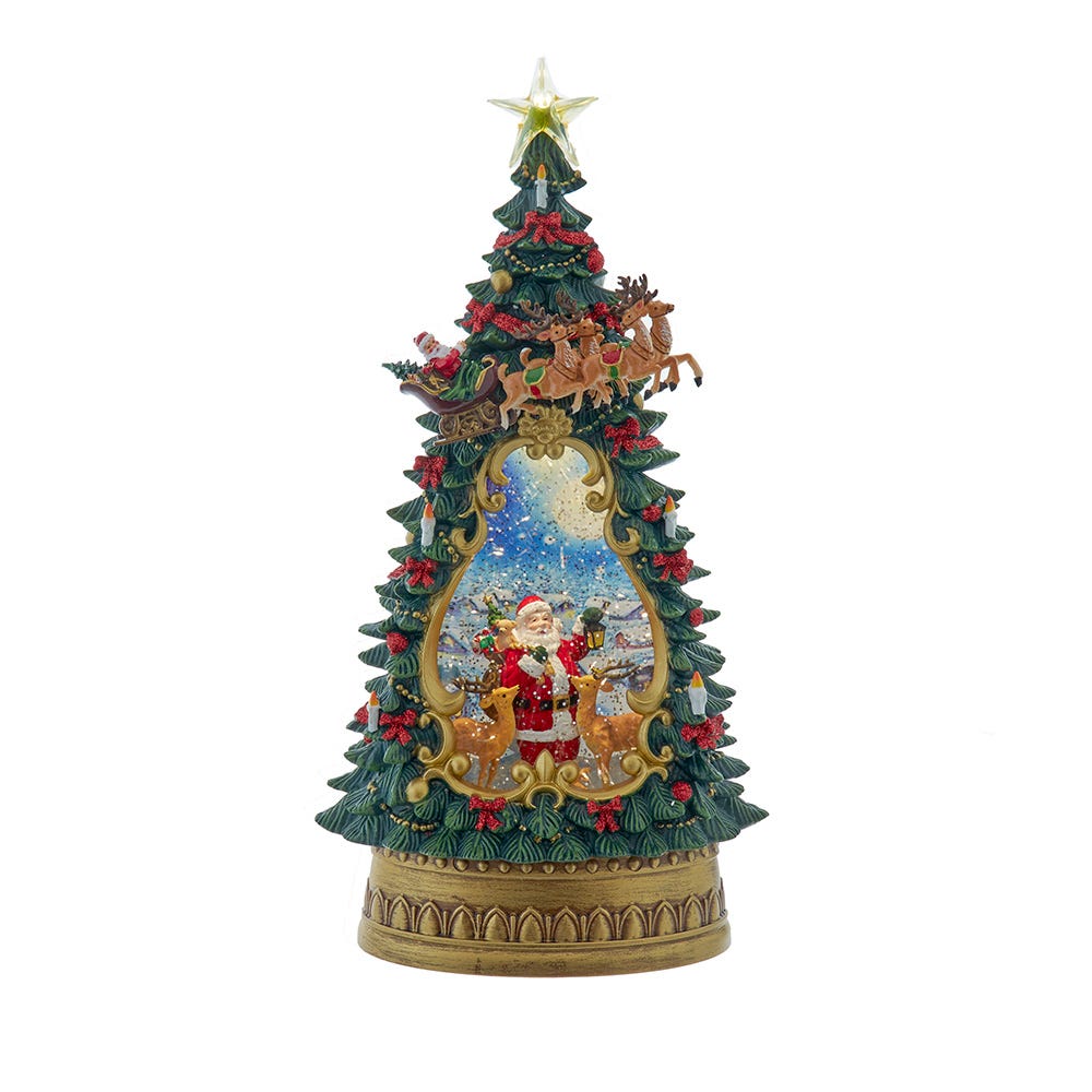 Kurt Adler 13.4-Inch Battery Operated USB LED Lighted Santa and Deer Tablepiece with Spinning Glitter Water JEL1064
